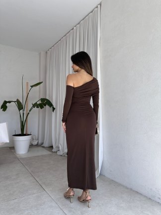 KANTE Maxi Elbise 8207 - Acı Kahve - 3