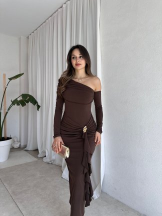 KANTE Maxi Elbise 8207 - Acı Kahve 