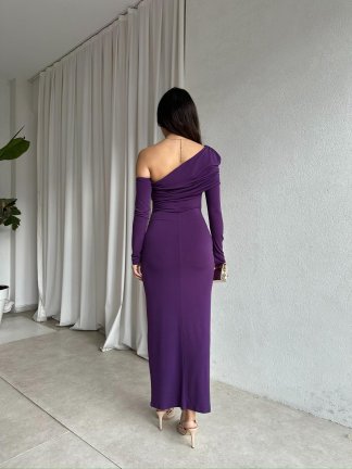 KANTE Maxi Elbise 8207 - Mor - 3