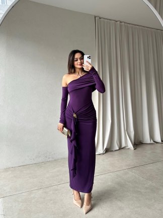KANTE Maxi Elbise 8207 - Mor - 4