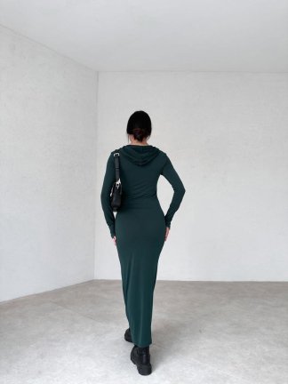 Kapüşonlu Midi FEORE Elbise 9233 - Yeşil - 3