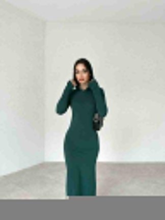Kapüşonlu Midi FEORE Elbise 9233 - Yeşil - 1