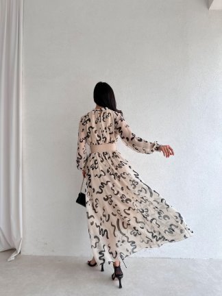 Karma Çizimli Midi JUAN Elbise 9344 - 3