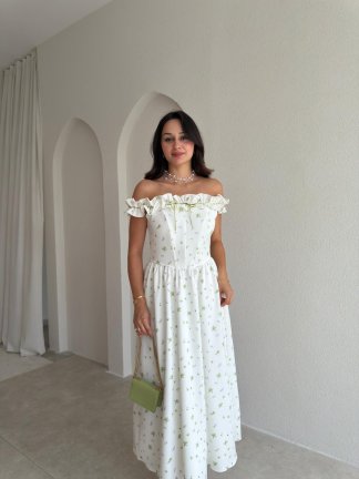 KEANN Çiçek Desenli Midi Elbise 3023 - Yeşil - 2