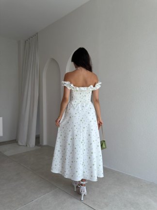 KEANN Çiçek Desenli Midi Elbise 3023 - Yeşil - 3