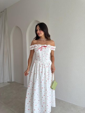 KEANN Çiçek Desenli Midi Elbise 3023 - Kırmızı - 2