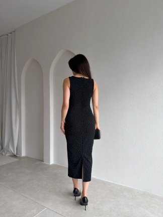 KELSEY Taşlı Midi Elbise 9028 - Siyah - 3