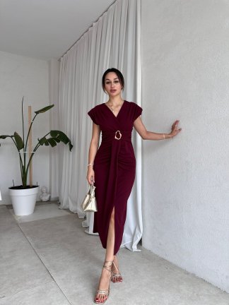 KENWAY Midi Elbise 8283 - Bordo 