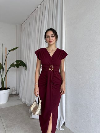 KENWAY Midi Elbise 8283 - Bordo - 2