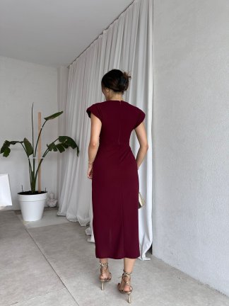 KENWAY Midi Elbise 8283 - Bordo - 3
