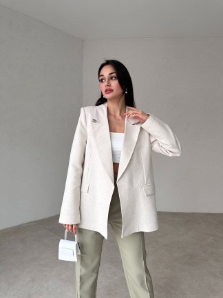 Keten Kumaş Fleur Ceket - Bej 