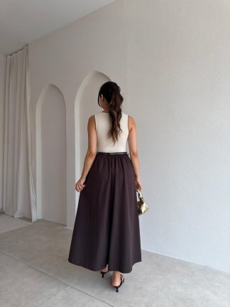 KHAİ Kemerli Midi Elbise 3060 - Acı Kahve - 3