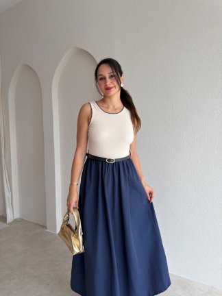 KHAİ Kemerli Midi Elbise 3060 - Lacivert - 2