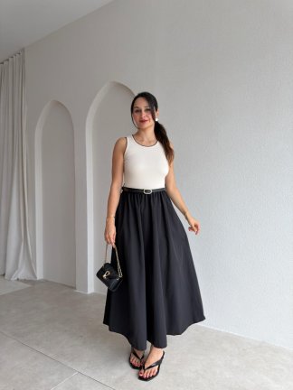 KHAİ Kemerli Midi Elbise 3060 - Siyah 