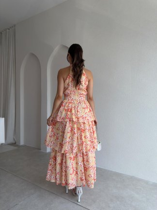 KİANA Desenli Midi Elbise 3041 - Sarı - 3