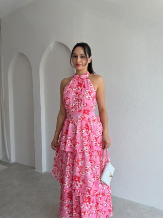 KİANA Desenli Midi Elbise 3041 - Pembe - 2