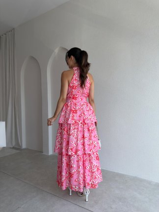 KİANA Desenli Midi Elbise 3041 - Pembe - 3