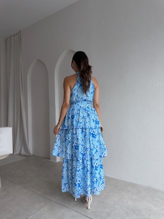 KİANA Desenli Midi Elbise 3041 - Mavi - 3