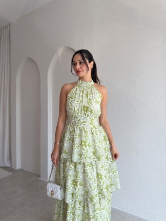 KİANA Desenli Midi Elbise 3041 - Yeşil - 2