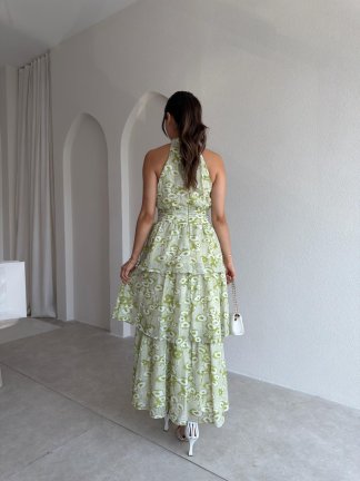 KİANA Desenli Midi Elbise 3041 - Yeşil - 3