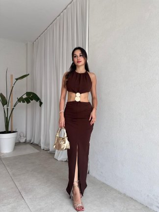 KİRKE Maxi Elbise 8242 - Kahverengi - 2