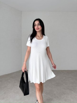Kısa Kollu Mini JACİNDA Elbise 7007 - Beyaz 