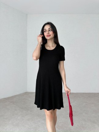 Kısa Kollu Mini JACİNDA Elbise 7007 - Siyah - 1