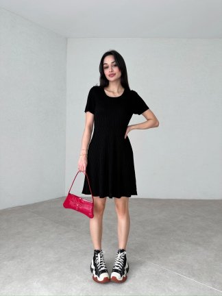 Kısa Kollu Mini JACİNDA Elbise 7007 - Siyah - 2