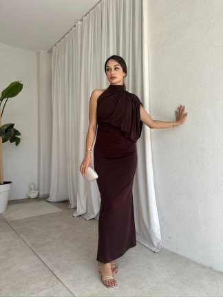 KLAUS Maxi Elbise 8267 - Acı Kahve 