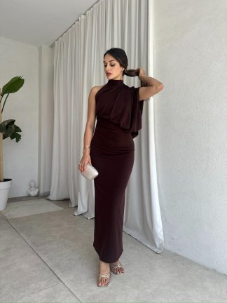 KLAUS Maxi Elbise 8267 - Acı Kahve - 2