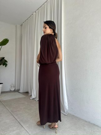 KLAUS Maxi Elbise 8267 - Acı Kahve - 4