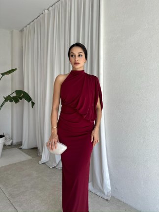 KLAUS Maxi Elbise 8267 - Bordo - 1