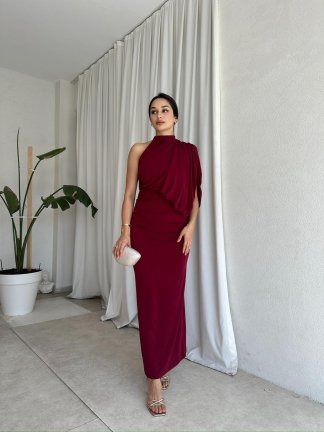 KLAUS Maxi Elbise 8267 - Bordo - 2