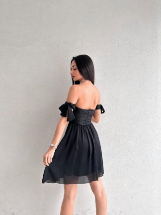 Kolları Bağlama Detaylı Mini CAMOMİLE Elbise 9080 - Siyah - 3