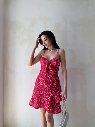 KONT Mini Elbise 3473 - Kırmızı - 1