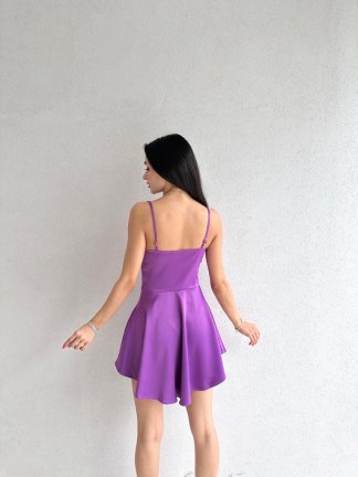Korse Görünümlü Saten Mini Norman Elbise 5443 - Mor - 3