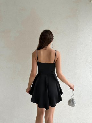 Korse Görünümlü Saten Mini Norman Elbise 5443 - Siyah - 3