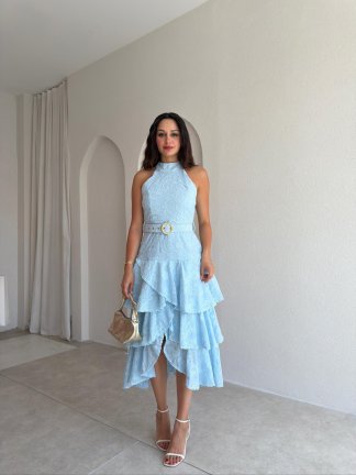 KOURTY Midi Elbise 0367 - Bebe Mavi 