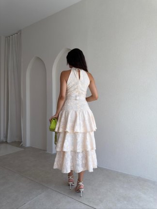 KOURTY Midi Elbise 0367 - Krem - 3