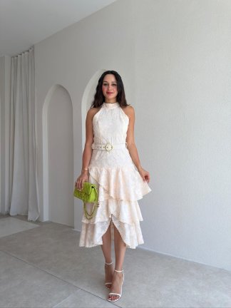 KOURTY Midi Elbise 0367 - Krem - 1