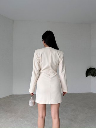 Kruvaze Yaka Mini BREWER Elbise 2410 - Krem - 3