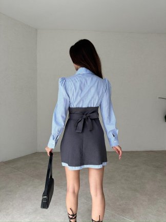 Kuşaklı Mini ODELLA Elbise 2024 - Gri - 3