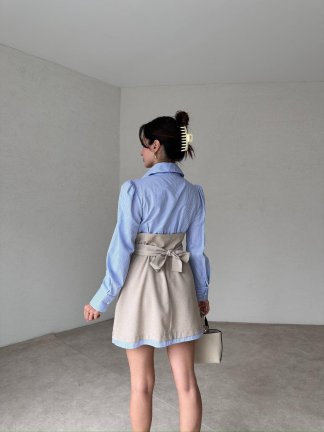 Kuşaklı Mini ODELLA Elbise 2024 - Krem - 3