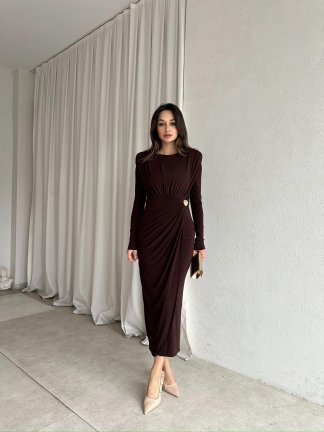KYLİE Maxi Elbise 8464 - Acı Kahve - 2