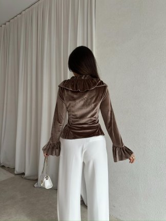 LABEL Kadife Bluz 8765 - Kahverengi - 4