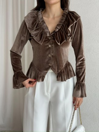 LABEL Kadife Bluz 8765 - Kahverengi - 3