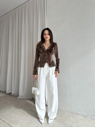 LABEL Kadife Bluz 8765 - Kahverengi - 5