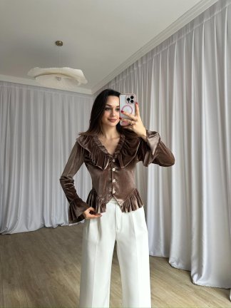 LABEL Kadife Bluz 8765 - Kahverengi - 2