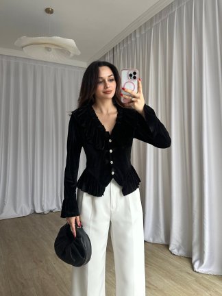 LABEL Kadife Bluz 8765 - Siyah - 2