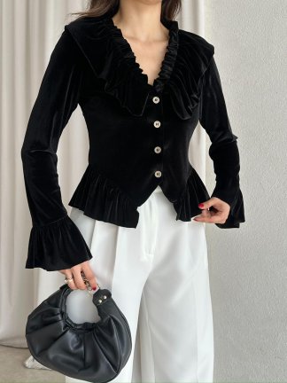 LABEL Kadife Bluz 8765 - Siyah - 3